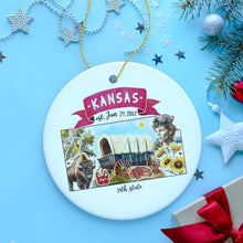 Load image into Gallery viewer, Artistic Kansas State Themes and Landmarks Christmas Ornament