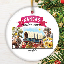 Load image into Gallery viewer, Artistic Kansas State Themes and Landmarks Christmas Ornament