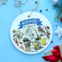 Load image into Gallery viewer, Artistic Missouri State Themes and Landmarks Christmas Ornament