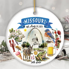 Load image into Gallery viewer, Artistic Missouri State Themes and Landmarks Christmas Ornament