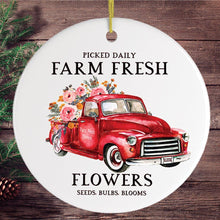 Load image into Gallery viewer, Artistic Red Truck and Farm Flowers Christmas Ornament
