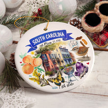 Load image into Gallery viewer, Artistic South Carolina State Themes and Landmarks Christmas Ornament