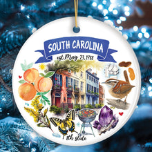 Load image into Gallery viewer, Artistic South Carolina State Themes and Landmarks Christmas Ornament