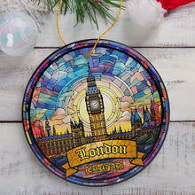 Load image into Gallery viewer, Elegant London Stained Glass Art Style Ornament, Vintage Big Ben Souvenir