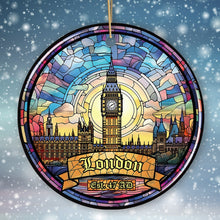Load image into Gallery viewer, Elegant London Stained Glass Art Style Ornament, Vintage Big Ben Souvenir