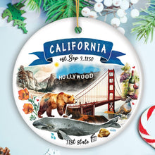 Load image into Gallery viewer, Artistic California State Themes and Landmarks Christmas Ornament