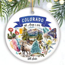 Load image into Gallery viewer, Artistic Colorado State Themes and Landmarks Christmas Ornament