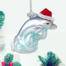 Load image into Gallery viewer, Dolphin and Ocean Wave Glass Christmas Ornament