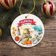 Load image into Gallery viewer, Artistic Florida State Themes and Landmarks Christmas Ornament