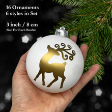 Cargar imagen en el visor de la galería, Charming Elegance Ornament Bundle 16 Piece Set, Red White and Gold with Glitter Premium Shatterproof