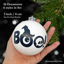 Load image into Gallery viewer, Creepy Boo Assorted 16 Piece Black and White Ornament Bundle, Monochrome 3" Halloween Bauble Set