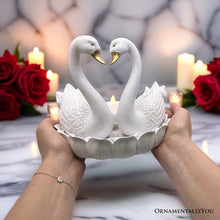 Load image into Gallery viewer, Elegance in Union Swan Figurine and Tealight Candle, 7" Romantic Couples Gift for Valentine or Anniversary