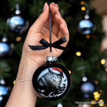 Carregar imagem no visualizador da galeria, Werewolf Christmas Spooky Portrait Glass Ornament, Black Horror Halloween Tree Decoration