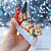 Load image into Gallery viewer, Enchanting Hare and Sleigh Glass Christmas Ornament, Elegant Hand Blown Tree Decor