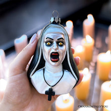 Load image into Gallery viewer, Spooky Decor Creepy Nun Themed Glass Ornament, Halloween Gothic Horror Tree Decoration