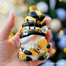 Carregar imagem no visualizador da galeria, (Pre-Order) Sparkling Bee Gnome Glass Christmas Ornament, Bumblebee Themed Holiday Decor