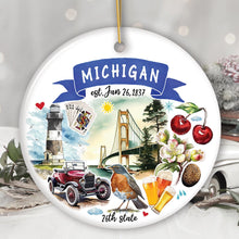Load image into Gallery viewer, Artistic Michigan State Themes and Landmarks Christmas Ornament