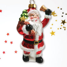 Load image into Gallery viewer, Festive Delivery Santa Claus Coming to Town Glass Christmas Ornament