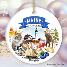 Load image into Gallery viewer, Artistic Maine State Themes and Landmarks Christmas Ornament