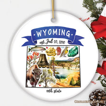 Load image into Gallery viewer, Artistic Wyoming State Themes and Landmarks Christmas Ornament