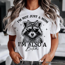 Carregar imagem no visualizador da galeria, Not Just a Mom Raccoon T-Shirt, Retro White Tee for Sarcastic and Unapologetic Mothers