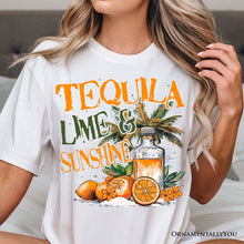 Load image into Gallery viewer, Tequila Lime & Sunshine T-Shirt, Trendy White and Natural Summer Drinking Tee