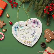 Load image into Gallery viewer, Artistic Dragonflies Send Love to the Heavens Quote Ornament, Christmas Memorial Gift
