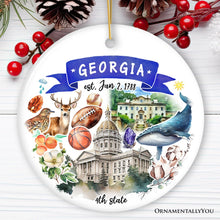 Load image into Gallery viewer, Artistic Georgia State Themes and Landmarks Christmas Ornament