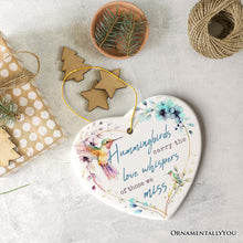 Cargar imagen en el visor de la galería, Artistic Hummingbirds Carry the Love Whispers Quote Ornament, Christmas Memorial Gift