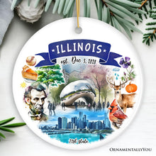 Load image into Gallery viewer, Artistic Illinois State Themes and Landmarks Christmas Ornament
