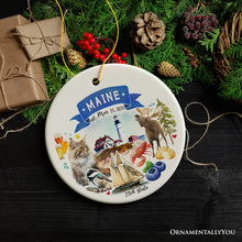 Load image into Gallery viewer, Artistic Maine State Themes and Landmarks Christmas Ornament