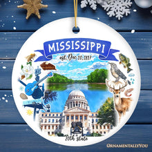 Load image into Gallery viewer, Artistic Mississippi State Themes and Landmarks Christmas Ornament