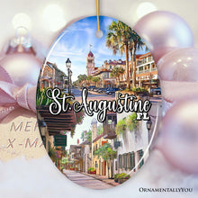 Load image into Gallery viewer, Artistic St. Augustine Ceramic Ornament, Florida Coastal City Historical Christmas Decoration