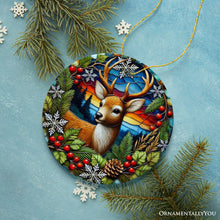 Carregar imagem no visualizador da galeria, Majestic Winter Deer in Holly Branches Ornament, Enchanting Holiday Wonderland for Christmas Tree Decor