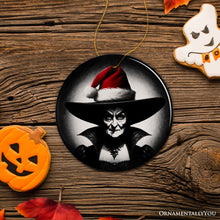 Carregar imagem no visualizador da galeria, Spooky Witch with Santa Hat Ceramic Ornament, Halloween Themed Christmas Gift and Decor
