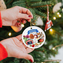 Load image into Gallery viewer, Artistic Vermont State Themes and Landmarks Christmas Ornament