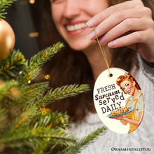 Load image into Gallery viewer, Fresh Sarcasm Served Daily Ceramic Ornament, Retro Sarcastic Sweetheart Gift and Decor