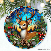 Carregar imagem no visualizador da galeria, Majestic Winter Deer in Holly Branches Ornament, Enchanting Holiday Wonderland for Christmas Tree Decor