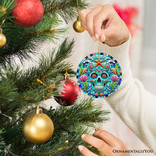 Carregar imagem no visualizador da galeria, Oceanic Oasis Sugar Skull Stained Glass Style Ornament, Marine Wonder Christmas Gift and Decor