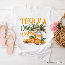Load image into Gallery viewer, Tequila Lime & Sunshine T-Shirt, Trendy White and Natural Summer Drinking Tee
