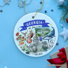 Load image into Gallery viewer, Artistic Georgia State Themes and Landmarks Christmas Ornament