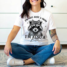 Carregar imagem no visualizador da galeria, Not Just a Mom Raccoon T-Shirt, Retro White Tee for Sarcastic and Unapologetic Mothers