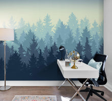 Carregar imagem no visualizador da galeria, Misty Forest Wallpaper. Blue Pastel Color Mural #6772