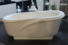 Carregar imagem no visualizador da galeria, Fossil White Limestone Sloped Bathtub Hand-carved from Solid Marble Block (W)40" (L)80" (H)24" Polished
