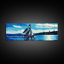 Cargar imagen en el visor de la galería, Come Sail Away - Panoramic Sail Boat Art - Framed Canvas Print - Oil Painting Reprint - Framed Art - Sailing On The Open Ocean