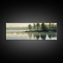 Carregar imagem no visualizador da galeria, framed lake landscape art, panoramic, framed wall art, living room wall decor, framed canvas, minimalist landscape, abstract landscape art