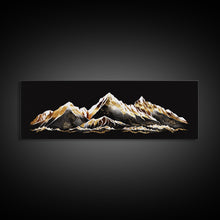 Load image into Gallery viewer, Black & Gold Mountain Landscape Painting, Framed Canvas Print, Panoramic Art, Extra Wide Art, Center Piece Decor, 24 x 72 Art, Huge Art