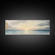 Load image into Gallery viewer, Panoramic Sea Canvas Oil Painting Print, Holiday Seascape Art, Blue Sky Cloud Mural Living Room Decor Painting Framed Wall Art