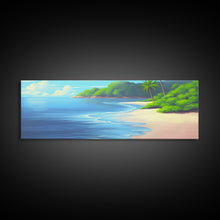 Carregar imagem no visualizador da galeria, Canvas Tropical Beach Wall Art, Seashore, Palm Trees, Island, Beach Scene Art Print, Wall Decor, Green, Panoramic, Wall Art, Canvas Print