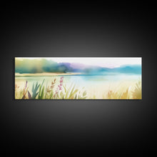 Carregar imagem no visualizador da galeria, Abstract Nature Wall Art Print, Wildflowers, Lake, River, Watercolor Art, Large Canvas Art Print, Panoramic, Wall Art, Canvas Print